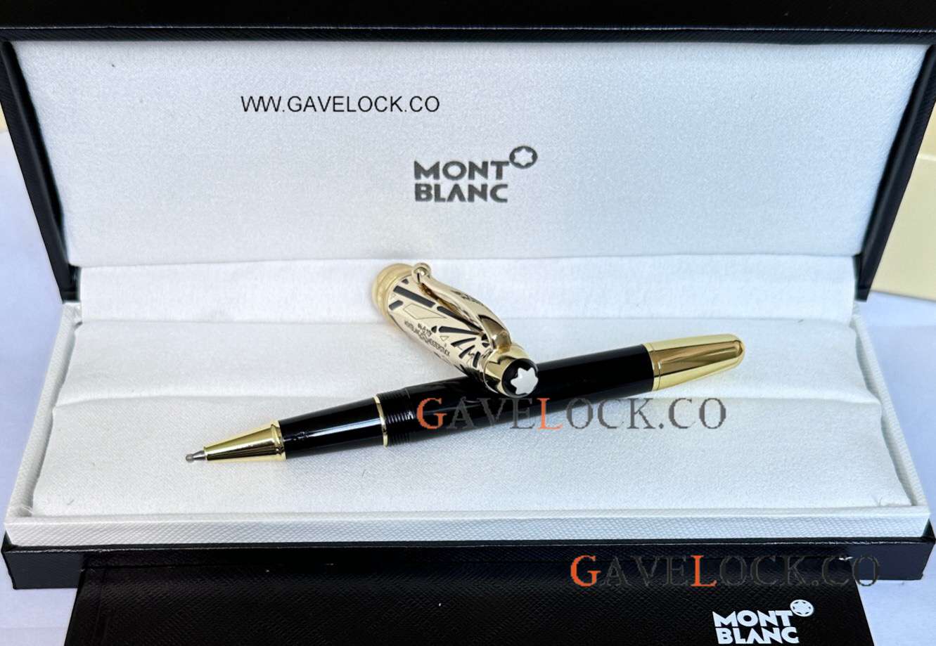Best Copy Montblanc 100 Yrs Meisterstuck Doue Rollerball 145 Black-Gold Barrel
